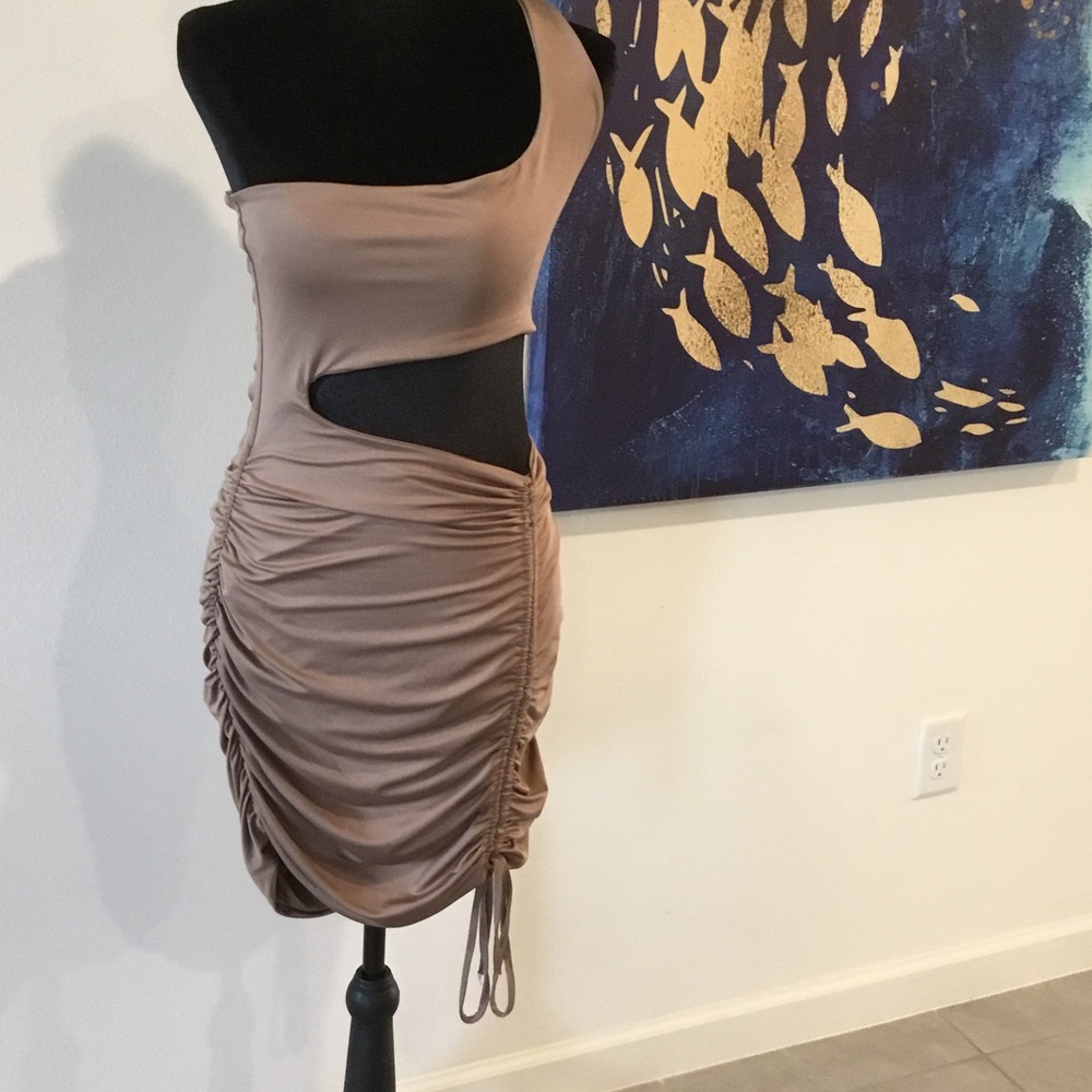 Elegant Tan One-Shoulder Dress